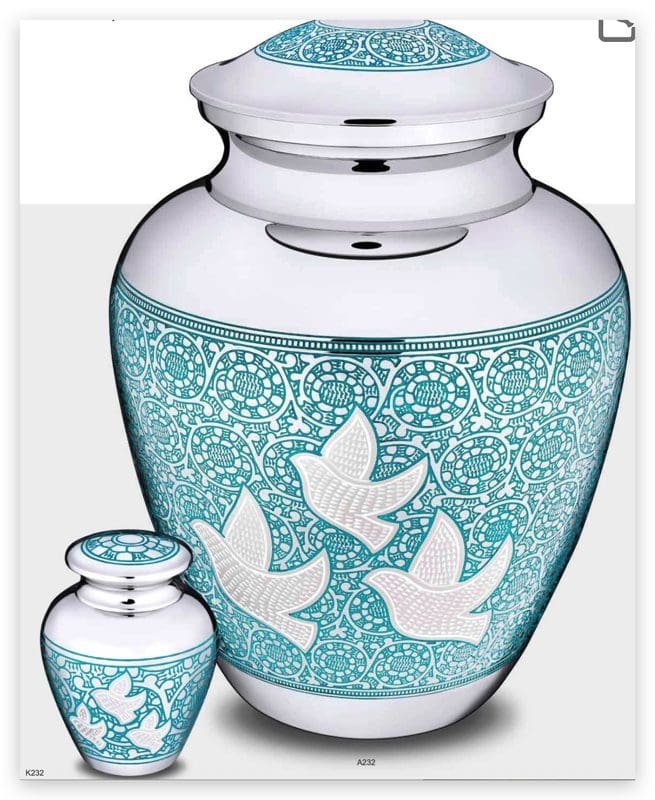 Classic™ Soaring Doves Standard Adult Urn Blue & Pol Silver